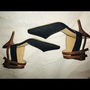 IMAN Denim and leather kitten heels